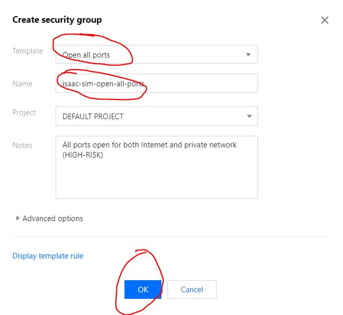 CVM configure security group