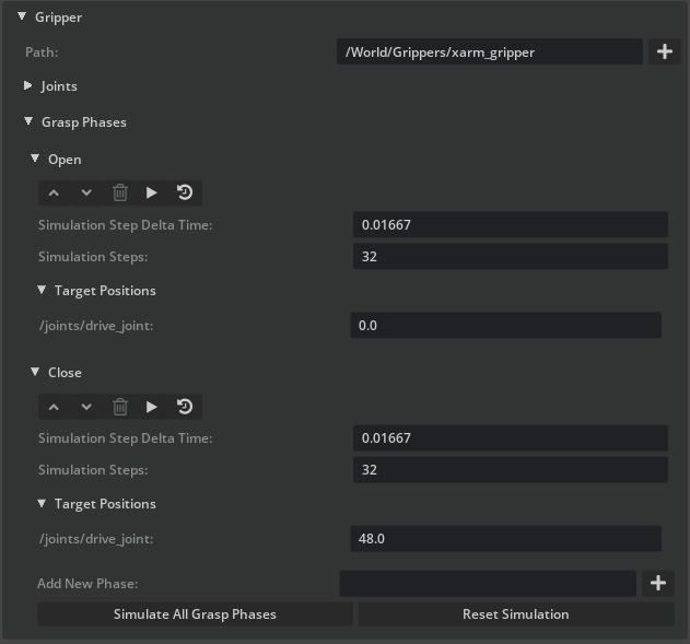 Grasping UI: Gripper grasp phases configuration