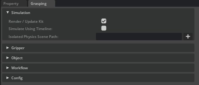 Grasping UI: Simulation settings