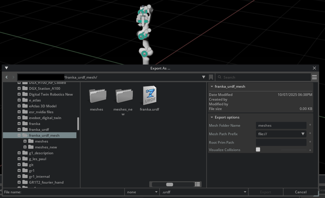 The USD to URDF Exporter UI