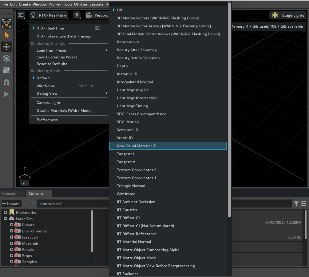 Selecting the Non-Visual Material ID Debug View.