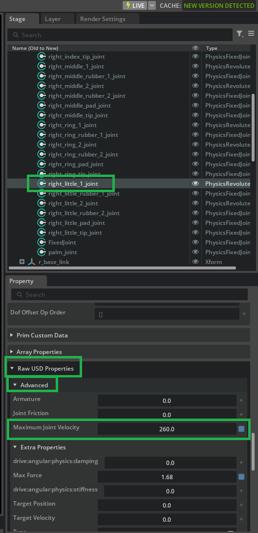 Drive Advanced section with Maximum Joint Velocity set to 260.