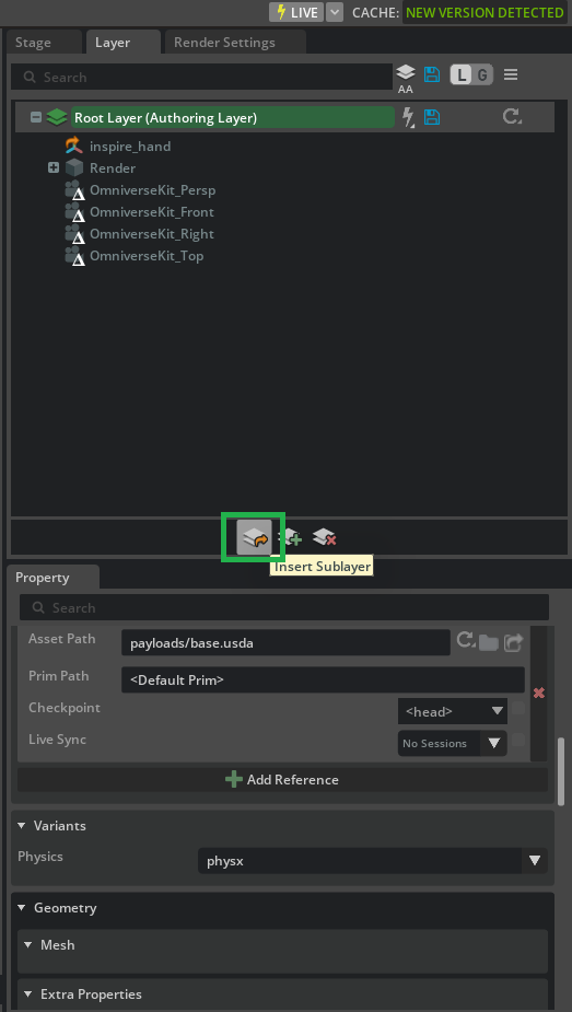 The Layer panel with the Insert Sublayer icon highlighted.
