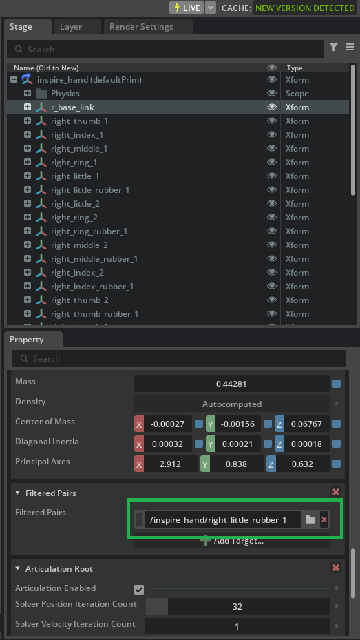 Popup window to select right_little_rubber_1 as the filtered pair target.