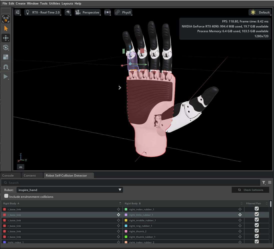 Viewport highlighting for a selected collision pair.
