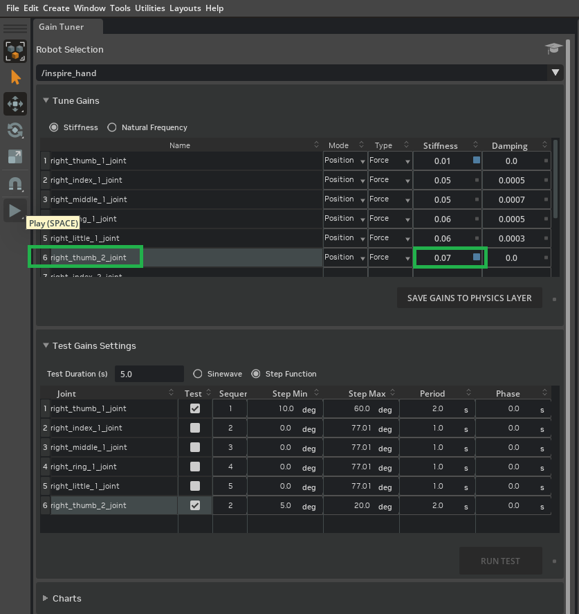 Stiffness increased to 0.07 to better track position commands.
