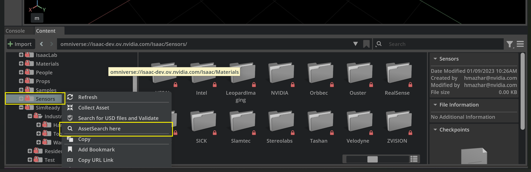 Initiating Asset Search from the directory tree.
