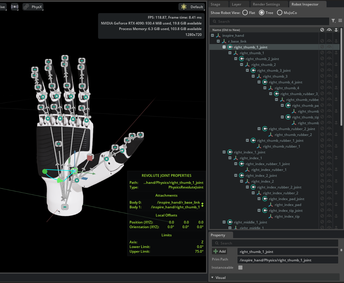 Robot Inspector on the Inspire Hand in Tree mode.