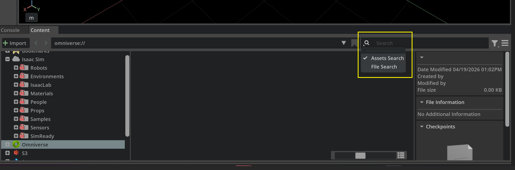 Initiating Asset Search from the Search Menu.