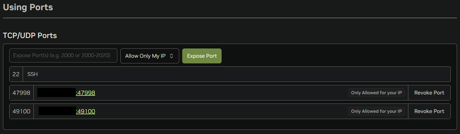 Expose ports