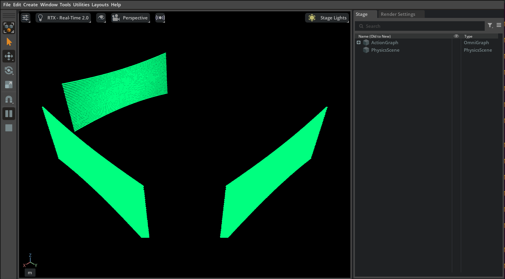 Imported point cloud displayed in the Isaac Sim viewport with a uniform teal color.