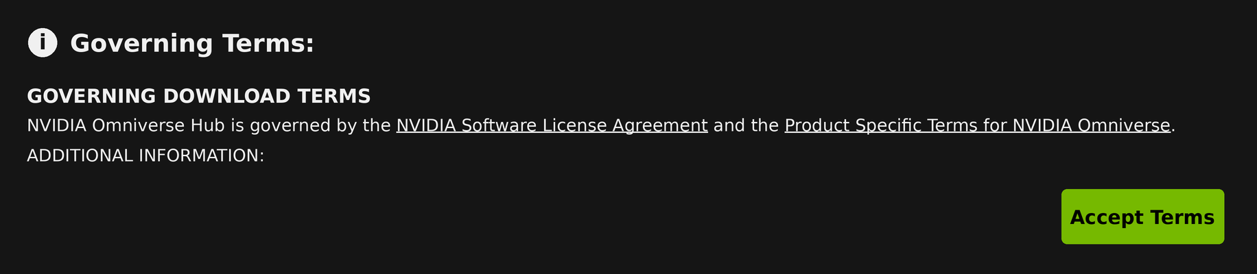 Hub Workstation Cache NGC Governing Terms panel with an Accept Terms button