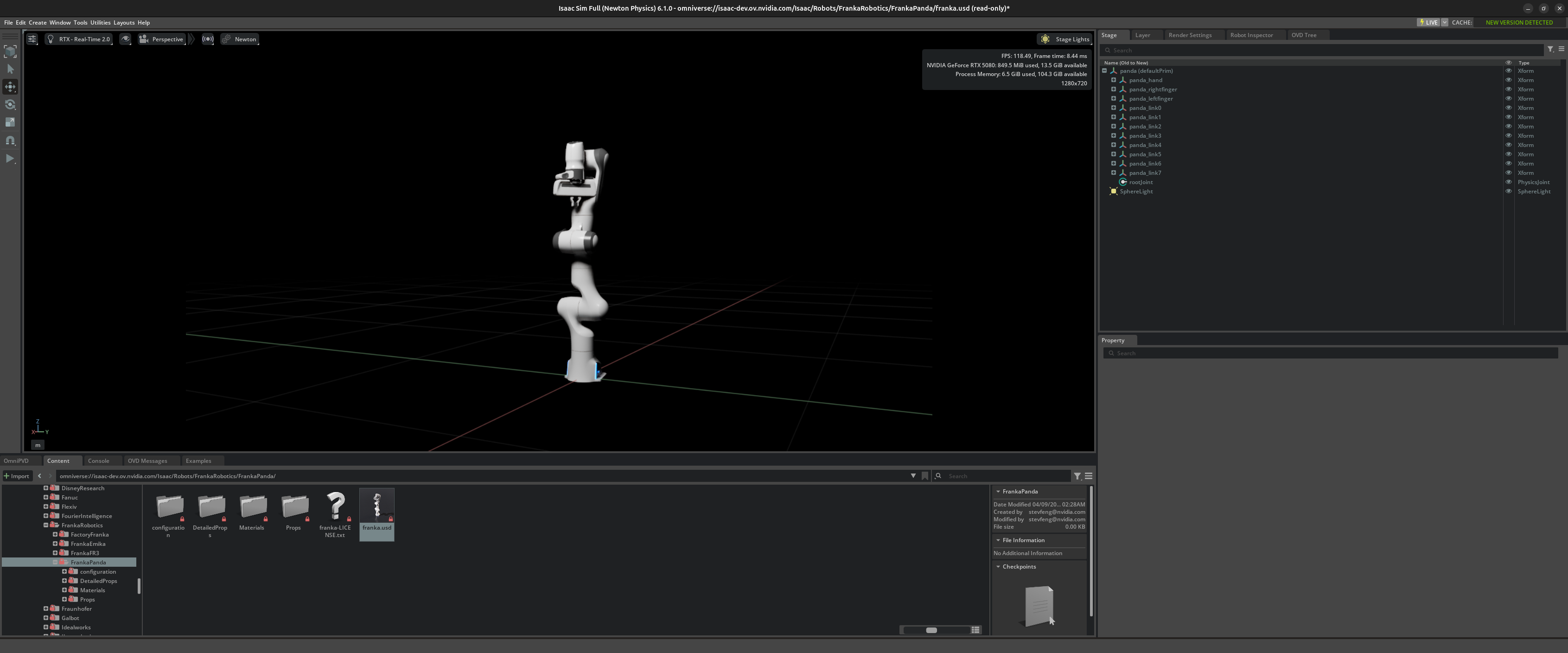 Loading the Franka Panda asset
