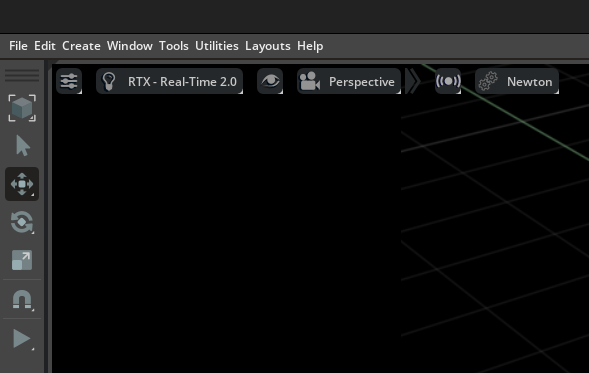 Launch Isaac with Newton enabled, indicated by the top left of the viewport.