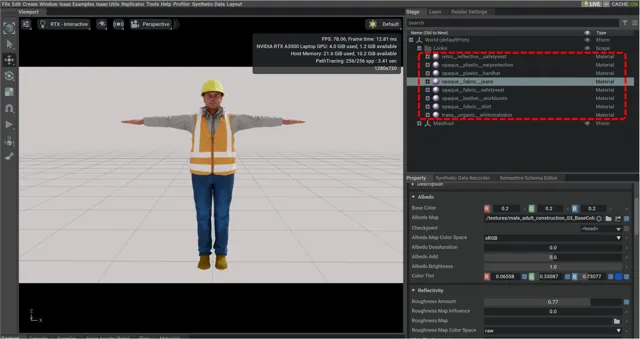 The construction worker after applying the edited material color.