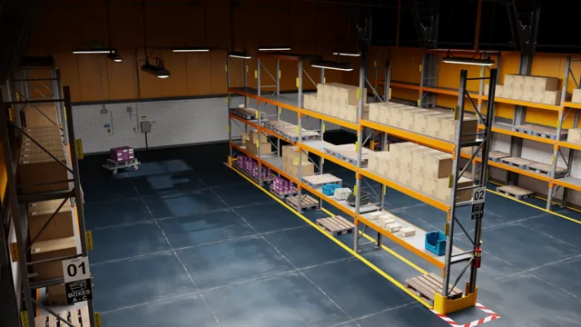 Warehouse with multiple shelves