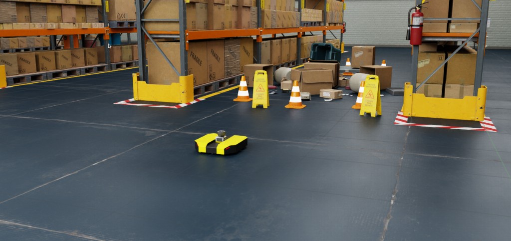 Warehouse scene with DD100 robot
