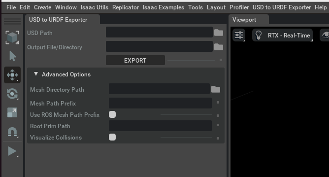 The USD to URDF Exporter UI