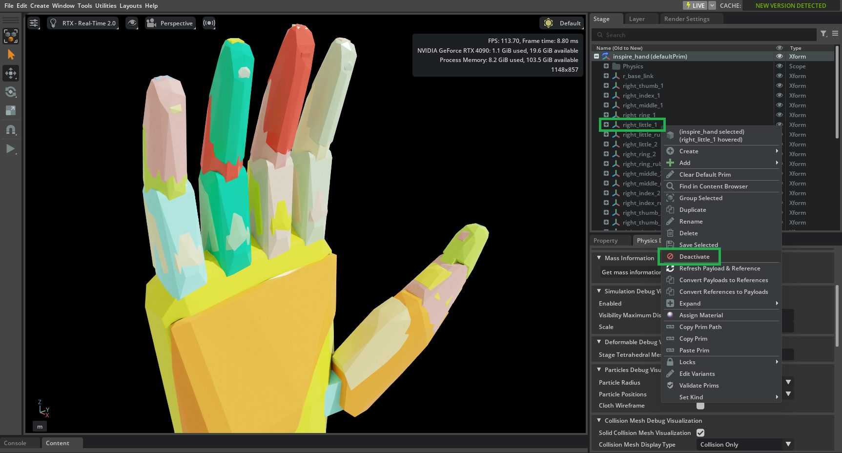 Deactivate link to see rubber pad collision shapes overlap.