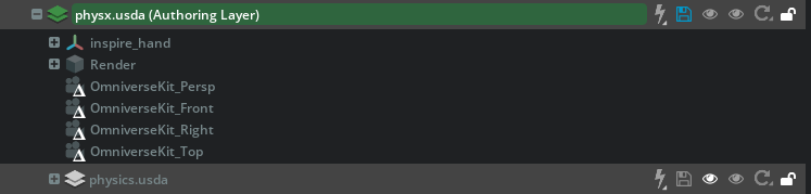 Layer panel for saving to physx.usda.