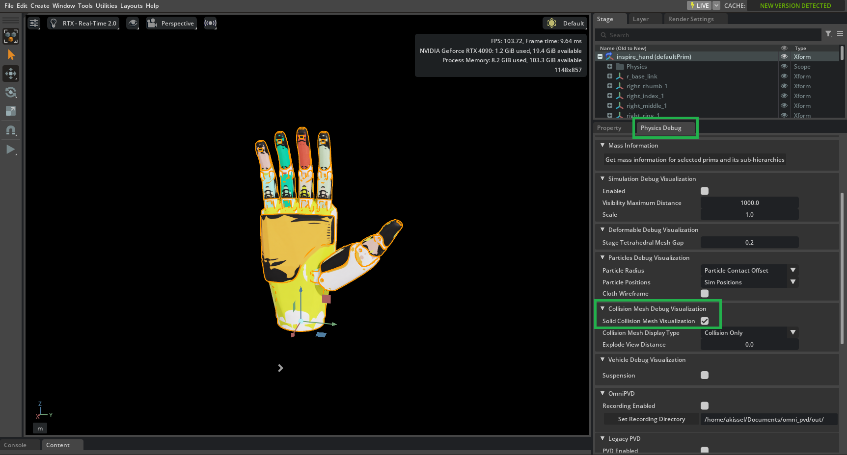 Enable Solid Collision Mesh Visualization.